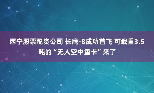 西宁股票配资公司 长鹰-8成功首飞 可载重3.5吨的“无人空中重卡”来了